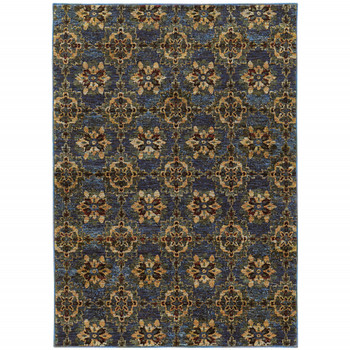 6' x 9' Blue and Gold Oriental Power Loom Stain Resistant Area Rug