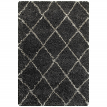 6' x 9' Charcoal & Grey Geometric Shag Power Loom Stain Resistant Area Rug