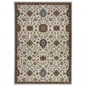 6' x 9' Beige Rust Red Blue Gold and Grey Oriental Power Loom Area Rug with Fringe