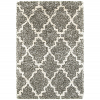 6' x 9' Grey & Ivory Geometric Shag Power Loom Area Rug