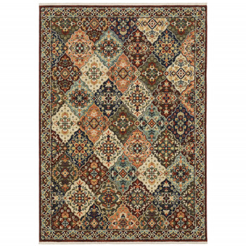 6' x 9' Red Rust Navy Light Blue Brown Orange Ivory and Gold Oriental Power Loom Area Rug