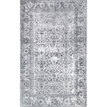 6' x 9' Charcoal Oriental Power Loom Stain Resistant Area Rug