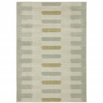 6' x 9' Beige Grey Gold and Green Geometric Power Loom Stain Resistant Area Rug