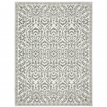 6' x 9' Grey and White Floral Power Loom Stain Resistant Area Rug