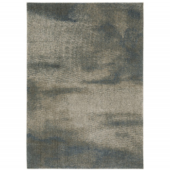 6' x 9' Grey and Teal Blue Abstract Power Loom Stain Resistant Area Rug