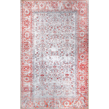 6' x 9' Berry Red Oriental Power Loom Stain Resistant Area Rug