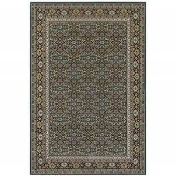 6' x 9' Navy Blue Green Red Ivory and Yellow Oriental Power Loom Stain Resistant Area Rug