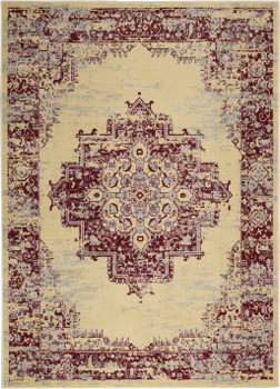 6' x 9' Cream Damask Power Loom Polypropylene Area Rug