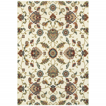 6' x 9' Ivory Green Blue Red Salmon and Yellow Floral Power Loom Stain Resistant Area Rug