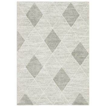 6' x 9' Grey & Ivory Geometric Power Loom Stain Resistant Polypropylene Area Rug