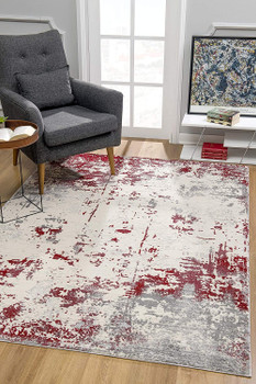 6' x 9' Red Abstract Dhurrie Rectangle Area Rug