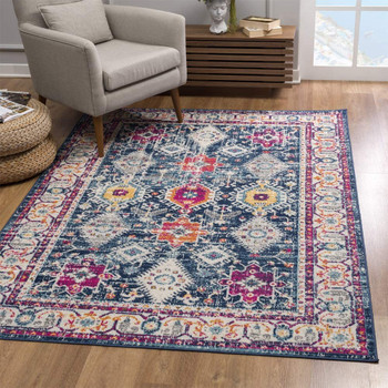 6' x 9' Navy Blue Oriental Dhurrie Area Rug