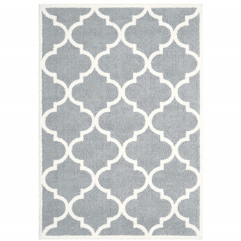 6' x 9' Grey and Ivory Geometric Shag Power Loom Stain Resistant Area Rug