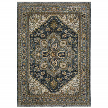 6' x 9' Blue Taupe Grey Green Rust Tan Beige and Gold Oriental Power Loom Area Rug