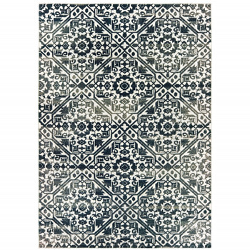 6' x 9' Navy and Ivory Geometric Power Loom Stain Resistant Area Rug