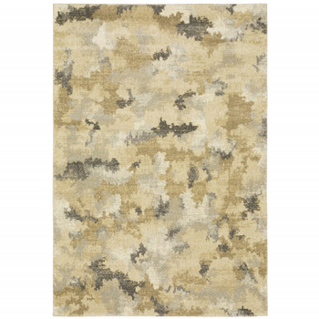 6' x 9' Beige Grey and Gold Abstract Power Loom Stain Resistant Area Rug