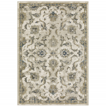 6' x 9' Beige Gold Blue and Grey Oriental Power Loom Stain Resistant Area Rug