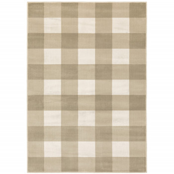 6' x 9' Beige and Ivory Geometric Power Loom Stain Resistant Area Rug