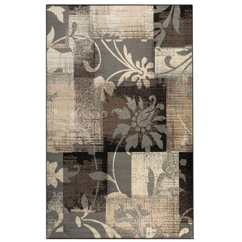 6' x 9' Beige and Gray Floral Power Loom Distressed Stain Resistant Area Rug