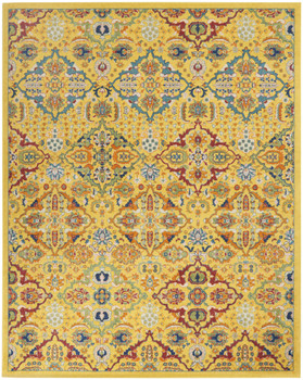 7' x 10' Yellow Floral Power Loom Area Rug