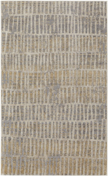 7' x 10' Gray Ivory and Gold Geometric Power Loom Distressed Area Rug