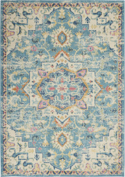 7' x 10' Blue and Ivory Dhurrie Area Rug