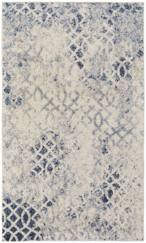 7' x 10' Ivory and Blue Abstract Power Loom Distressed Area Rug