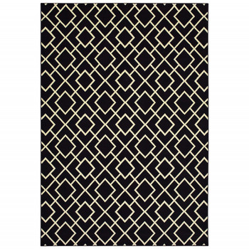 7' x 10' Black Ivory Machine Woven Geometric Diamonds Indoor Area Rug