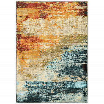 7' x 10' Blue and Red Distressed Area Rug