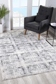 7' x 10' Gray and Ivory Abstract Distressed Area Rug