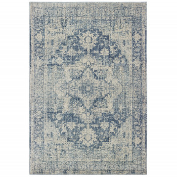 7' x 10' Ivory and Blue Oriental Area Rug