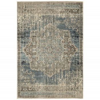 7' x 10' Blue and Ivory Medallion Area Rug
