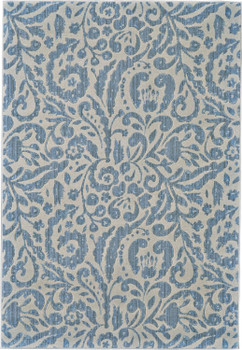 7' x 10' Blue Ivory and Tan Floral Distressed Stain Resistant Area Rug