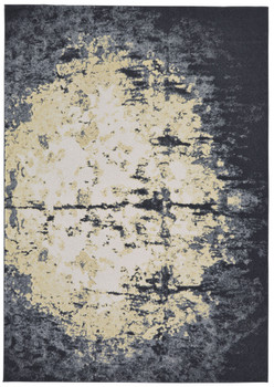 7' x 10' Black Gray and Gold Geometric Stain Resistant Area Rug