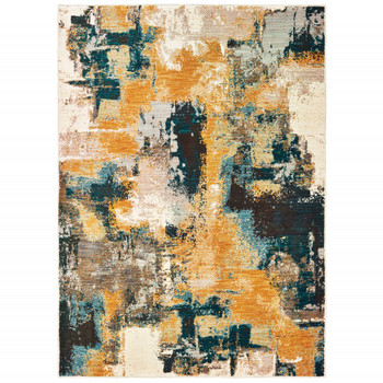 7' x 10' Blue and Gold Abstract Strokes Area Rug