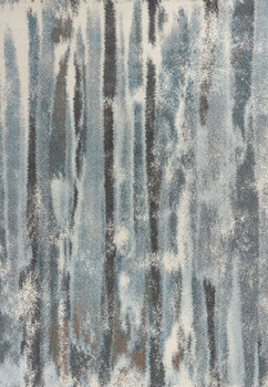 7' x 10' Teal Blue Machine Woven Abstract Stripes Indoor Area Rug