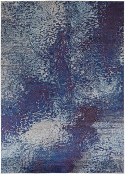 7' x 10' Blue Purple and Ivory Abstract Power Loom Stain Resistant Area Rug