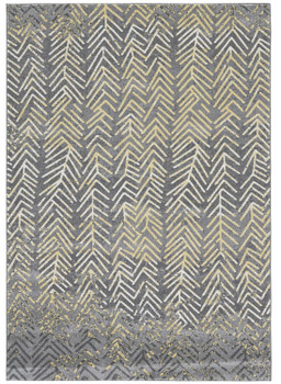 7' x 10' Gray Yellow and White Abstract Stain Resistant Area Rug