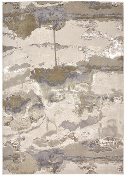 7' x 10' Gray Ivory and Gold Abstract Stain Resistant Area Rug