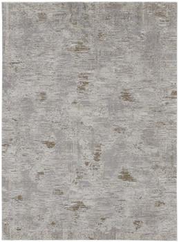 7' x 10' Ivory Gray and Tan Abstract Power Loom Distressed Stain Resistant Area Rug