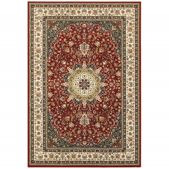 7' x 10' Red Ivory Machine Woven Oriental Indoor Area Rug