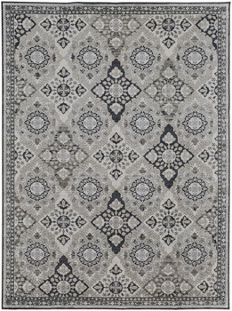 7' x 10' Gray and Black Floral Power Loom Area Rug