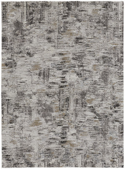 7' x 10' Ivory Gray and Brown Abstract Power Loom Distressed Stain Resistant Area Rug