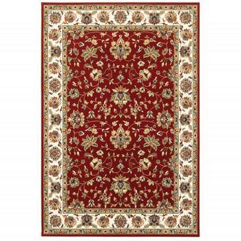 7' x 10' Red Ivory Machine Woven Floral Oriental Indoor Area Rug