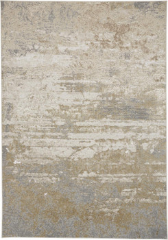 7' x 10' Ivory Gold and Gray Abstract Stain Resistant Area Rug