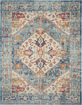 7' x 10' Blue and Ivory Power Loom Area Rug