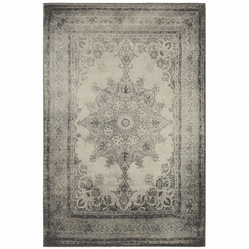 7' x 10' Ivory and Gray Pale Medallion Area Rug