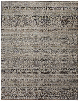 7' x 10' Gray Ivory and Tan Abstract Distressed Area Rug with Fringe