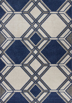 7' x 11' Ivory or Denim Geometric Hexagon UV Treated Indoor Area Rug
