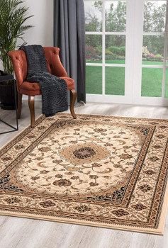 7' x 9' Cream Floral Medallion Area Rug